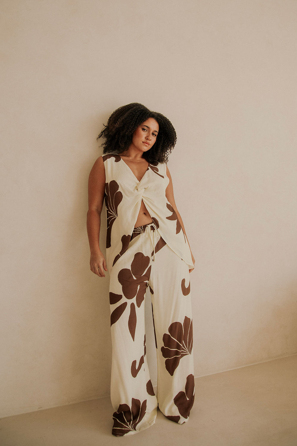 Zana Tie Pants - Galene Print, Brown, Cream