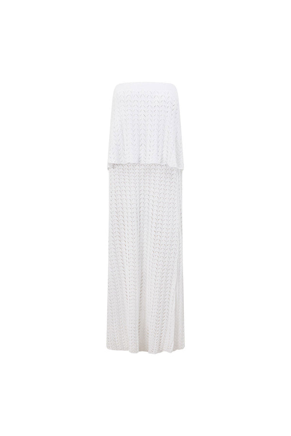 White Vintage Crochet Knit Strapless Maxi Maria Dress