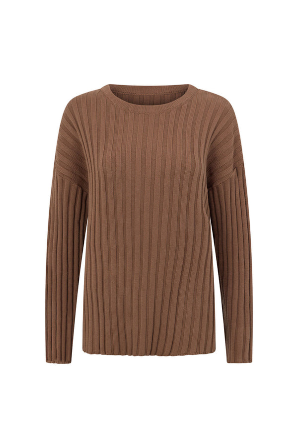 Chocolate Brown Ribbed Knit Jali Top