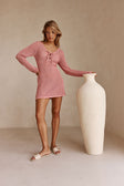 Rose Pink Knit Long Sleeve Mini Nara Dress