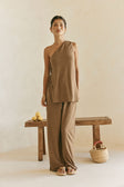 Chocolate Brown High Waist Elastic Drawstring Zen Pants