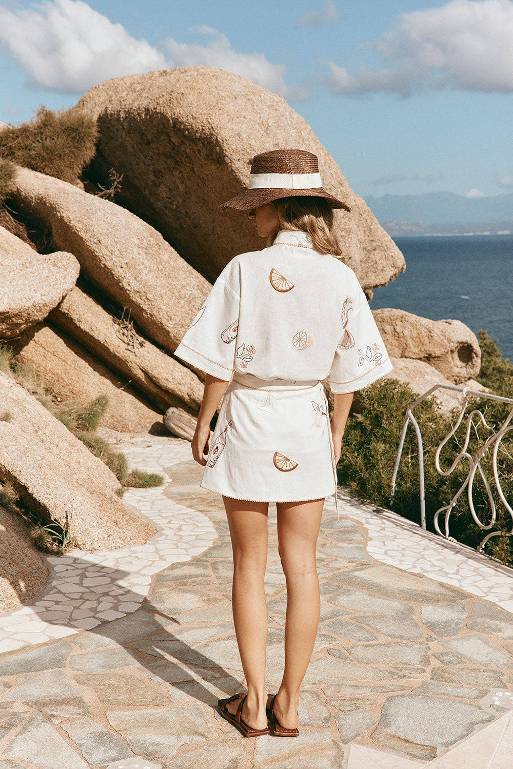 La Costa Embroidered Wrap Mini Skirt - Serenita, White, Beige, Pink