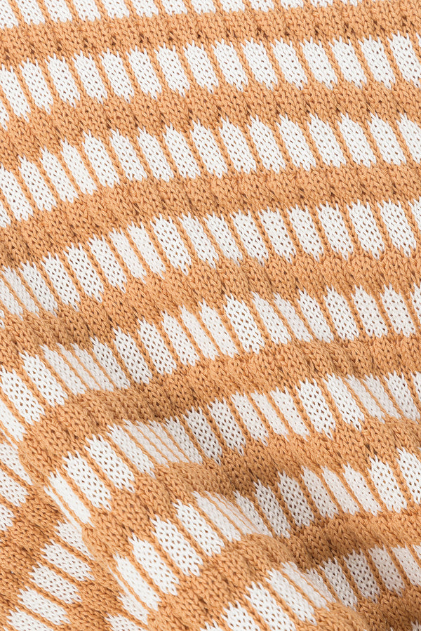 Orange Knit Short Sleeve Collar V Neck Josie Top