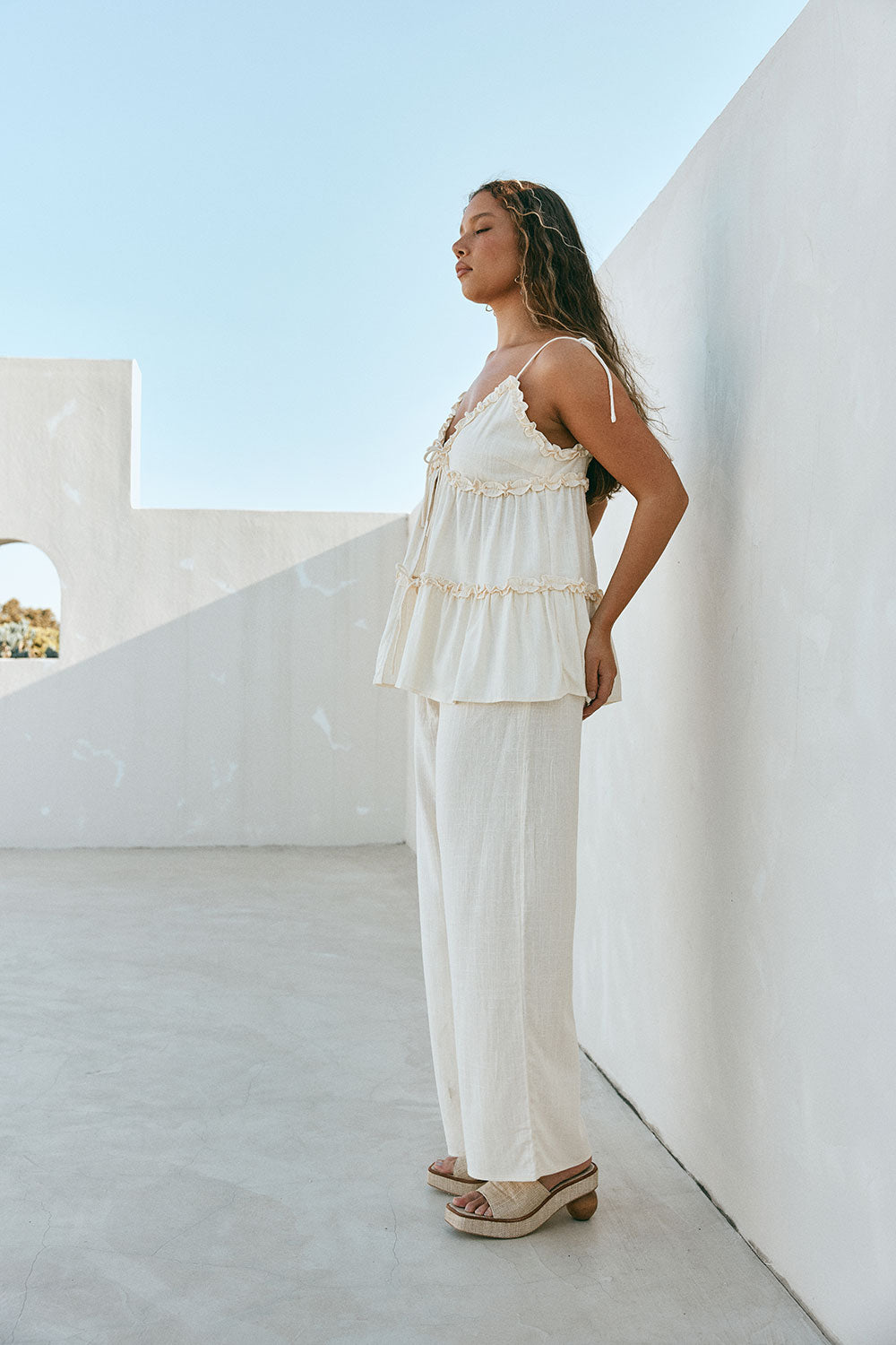 Cream Ruffle Strappy Tie Cantrell Top