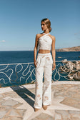 Paradise Halterneck Embroidered Cove Crop Top - Serenita, White, Beige, Pink
