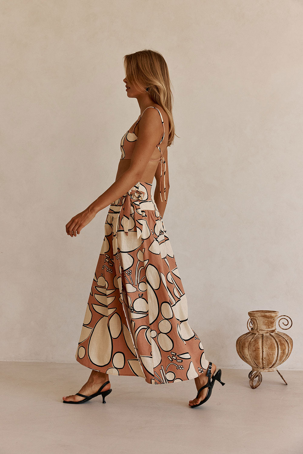 Orange Barrosa Print Strappy Cropped Tahaa Top