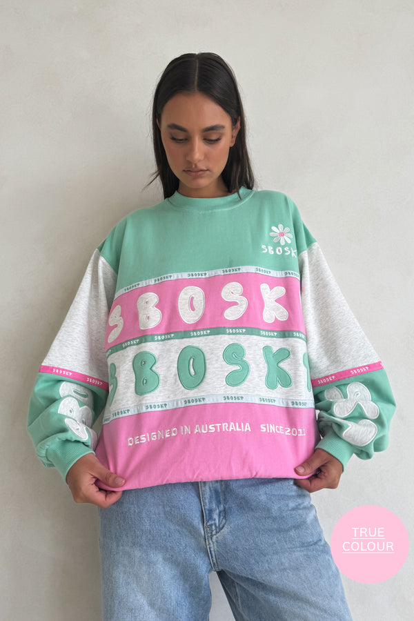 Swisse Vintage Oversized Sweater - Pink Green White