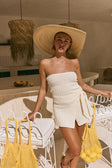 Cream Ribbed Strapless Wrap Mini Esme Dress