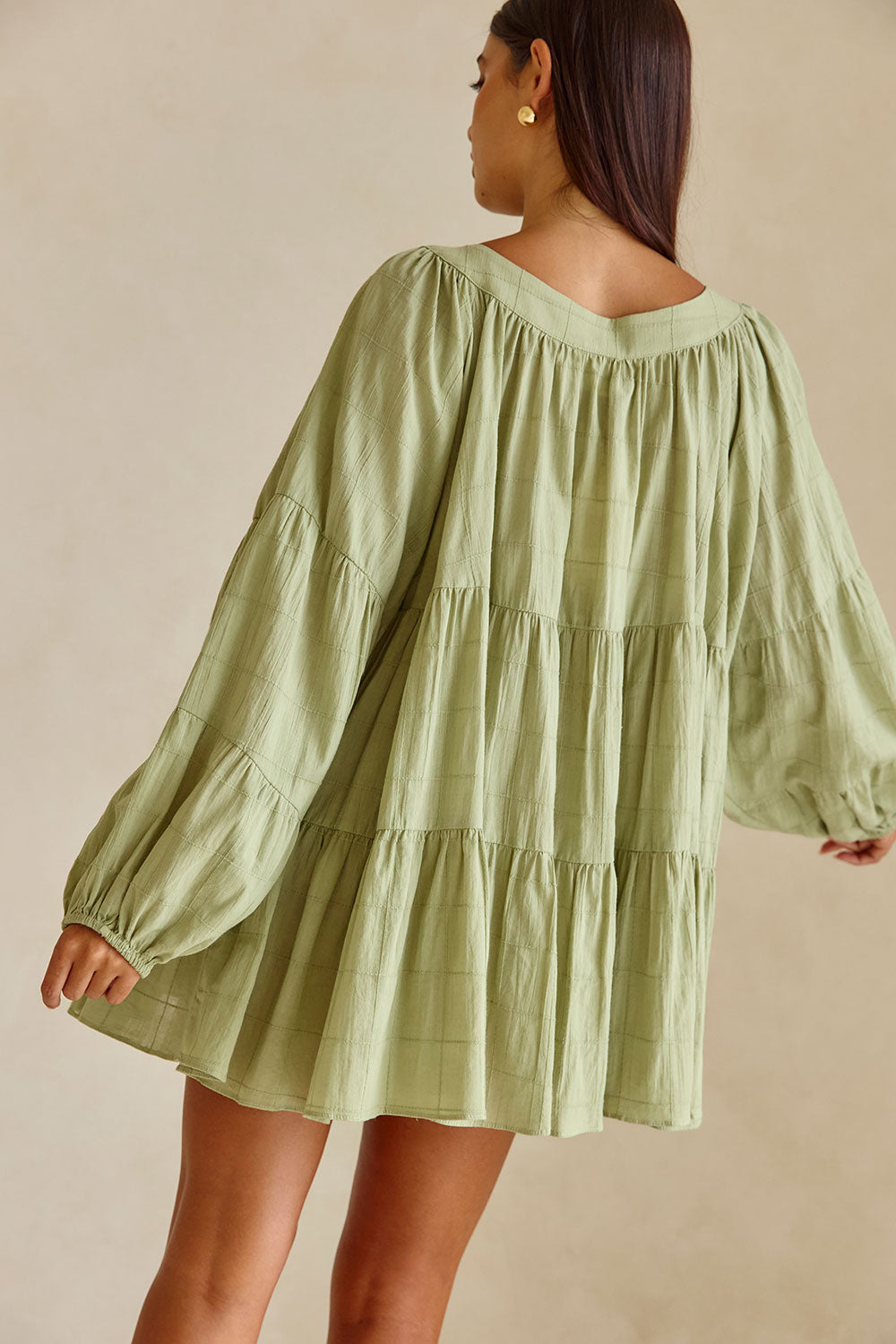 East Button Flounce Mini Dress - Green
