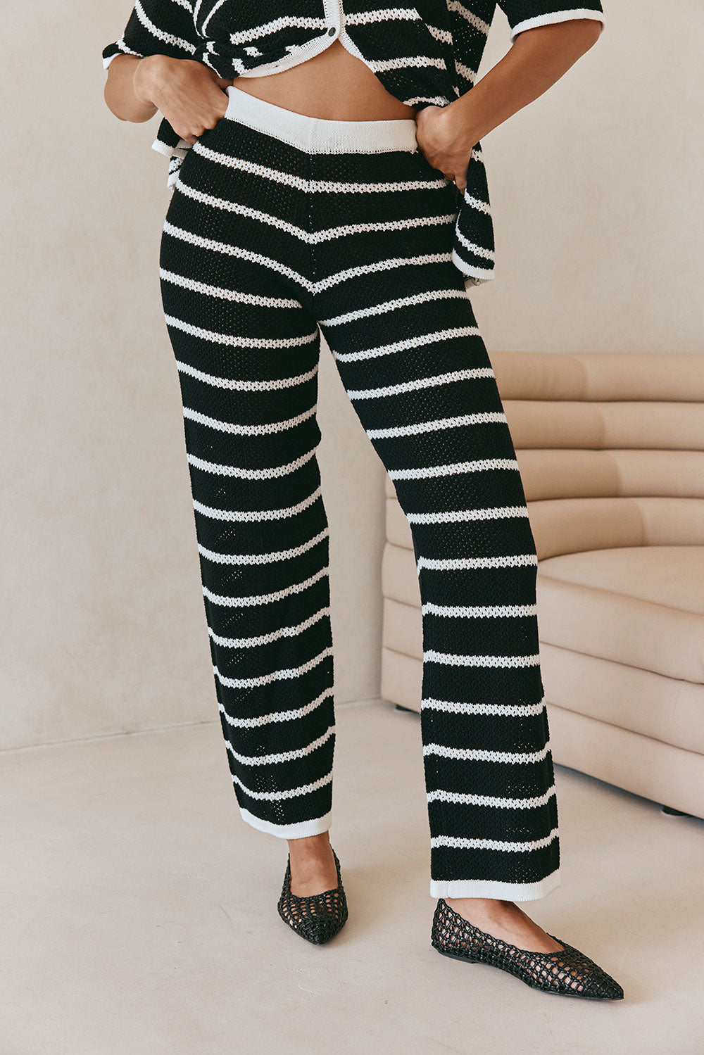 Black And White Stripe Elastic Mia Pants