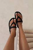 Black Vegan Leather Puffy Strap Toe Vivian Sandals