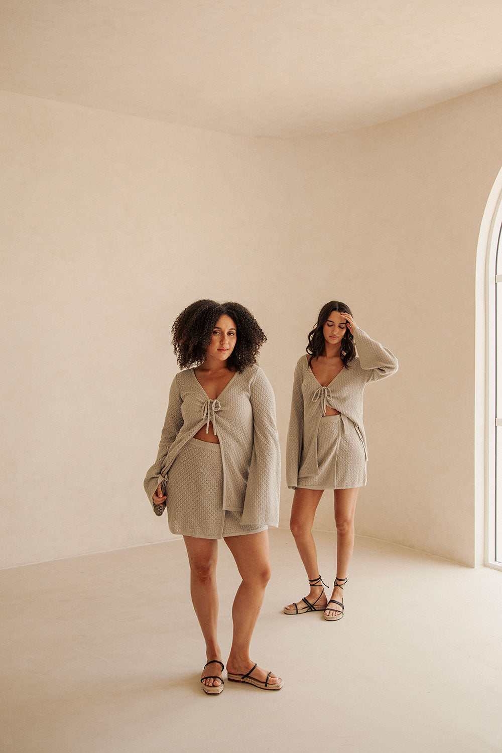 Grey Knit Long Sleeve Font Tie Baylie Top