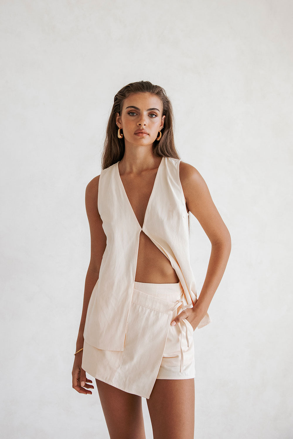 Peach Pink V Neck Longline Loralei Tank Top