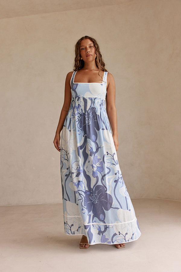 Blue Bouquet Blu Print Maxi Alista Dress