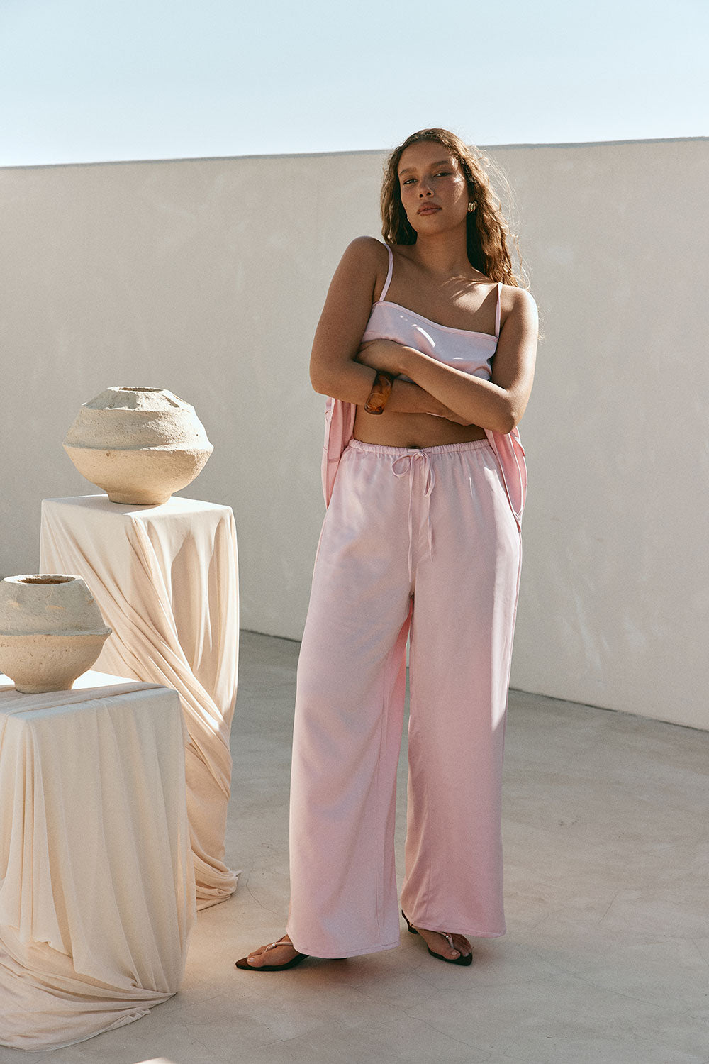 Blush Pink Elastic Drawstring Tamar Pants