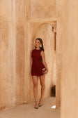 Burgundy Red Flared Mini Camellia Dress