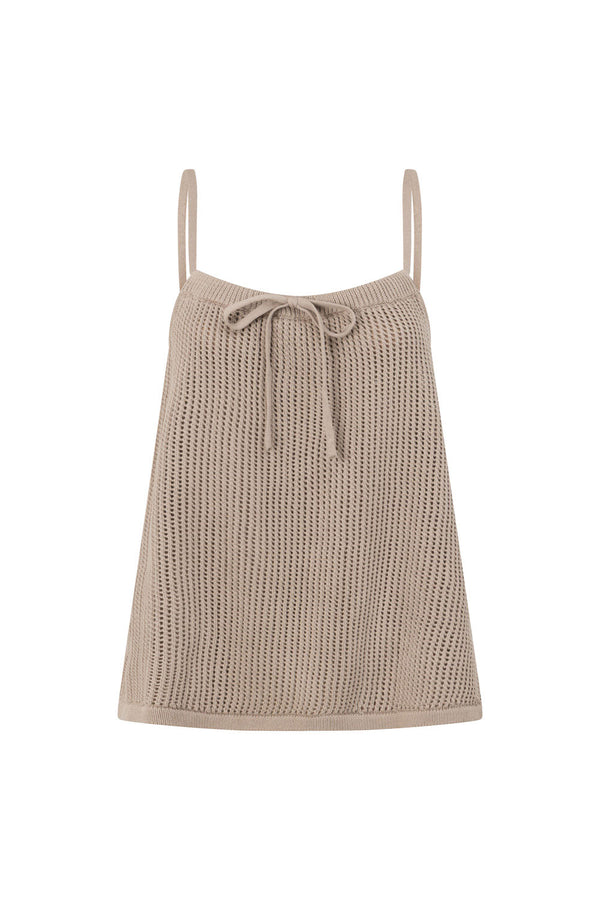 Taupe Knit V Neck Strappy Tie A-Line Havana Top
