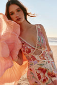 Pink Desert Rose Print V Neck Maxi Evia Dress