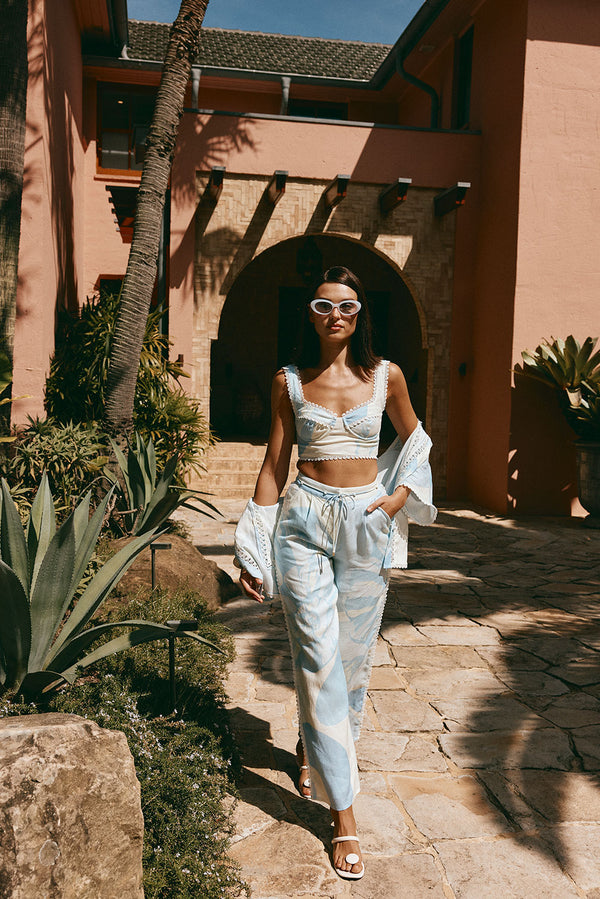 Blue Il Lido Print Drawstring Pocket Isabella Pants