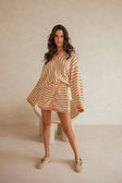Bryn Stripe Long Sleeve Collared Knit Top - Orange, White