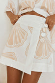 Celestia Mini Button Skirt - White, Pink Coastal Shell Print