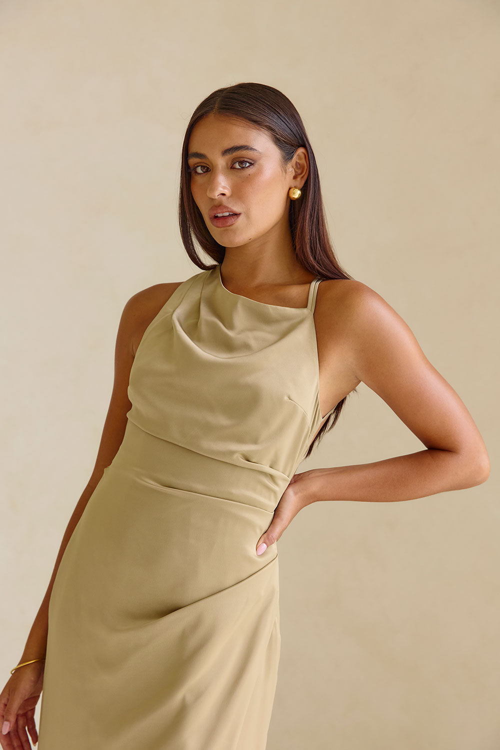 Green One Shoulder Ruched Backless Maxi Rianna Dress