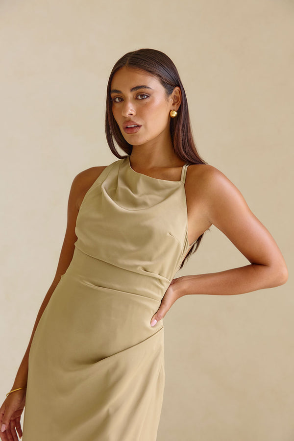 Green One Shoulder Ruched Backless Maxi Rianna Dress