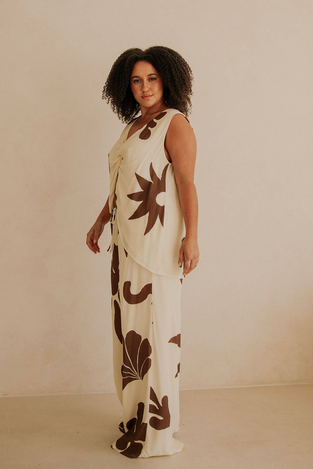 Galene Print V Neck Knot Zana Top