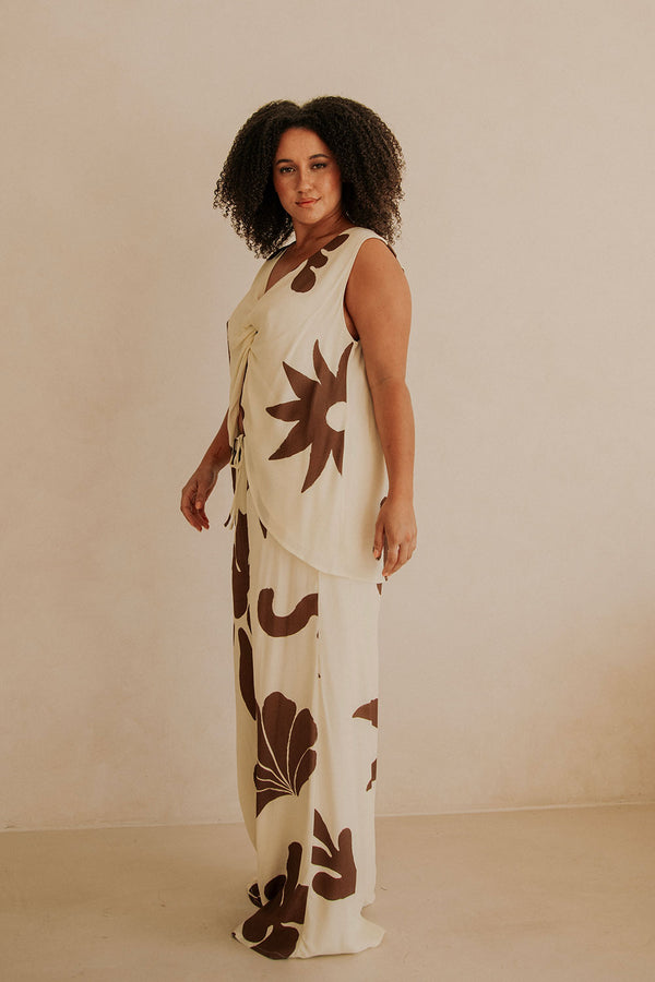 Galene Print V Neck Knot Zana Top