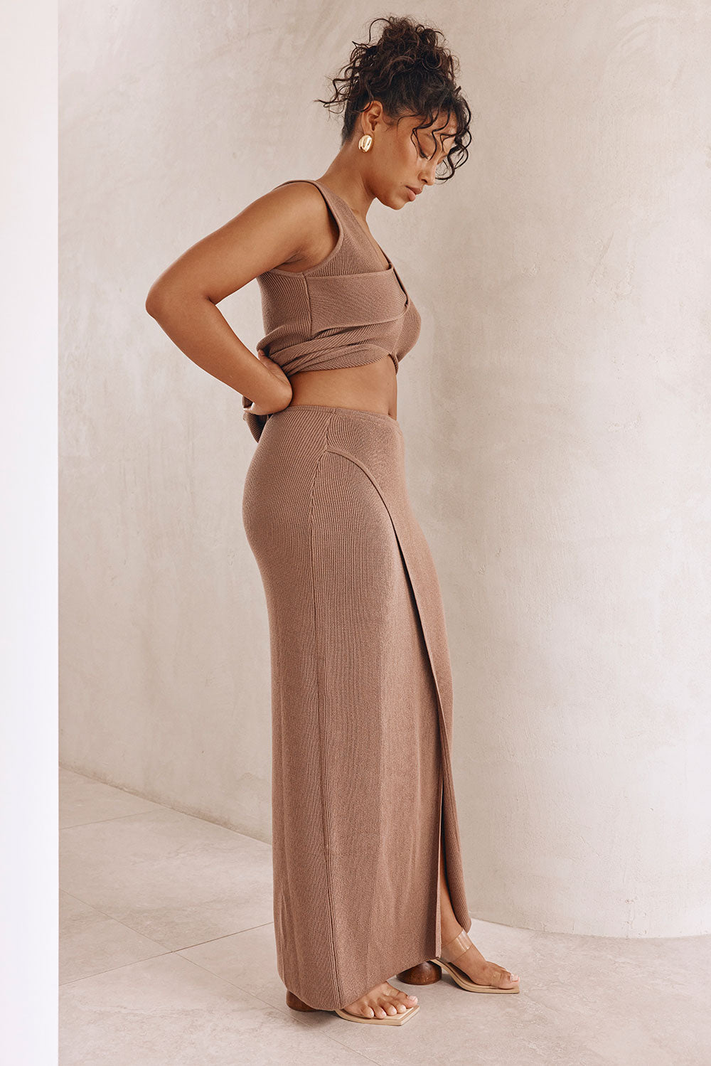 Chocolate Brown Front Split Wrap Maxi Bridget Skirt