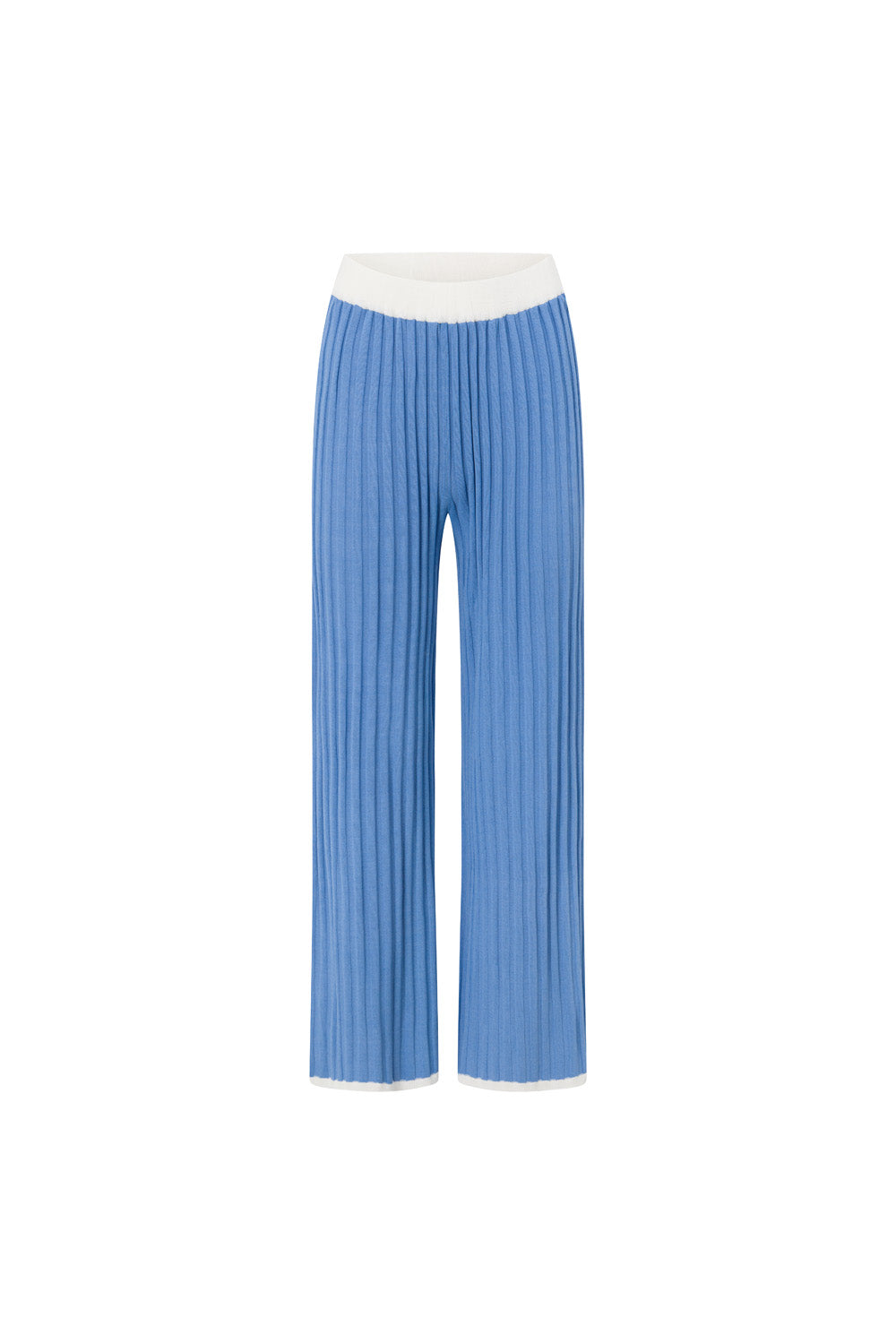 White and Blue Ribbed High Waist Winnie Pants
