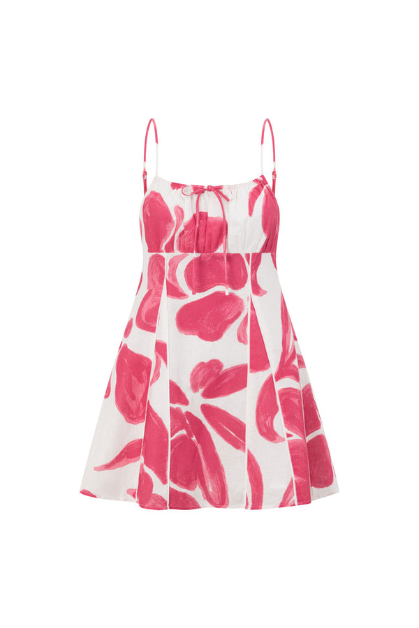 Tiana Thin Strap Mini Dress - Pink, White Ada Floral Print