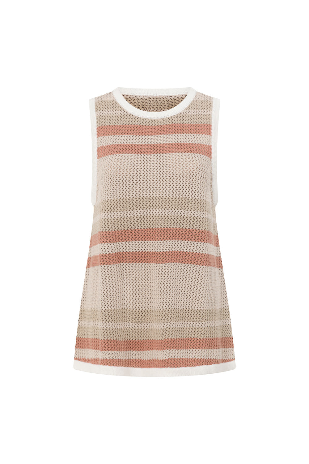 Tan and Cream Stripe Crochet Boxy Kiama Top