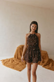 Chocolate Speck Polka Dot Halter Backless Adira Playsuit