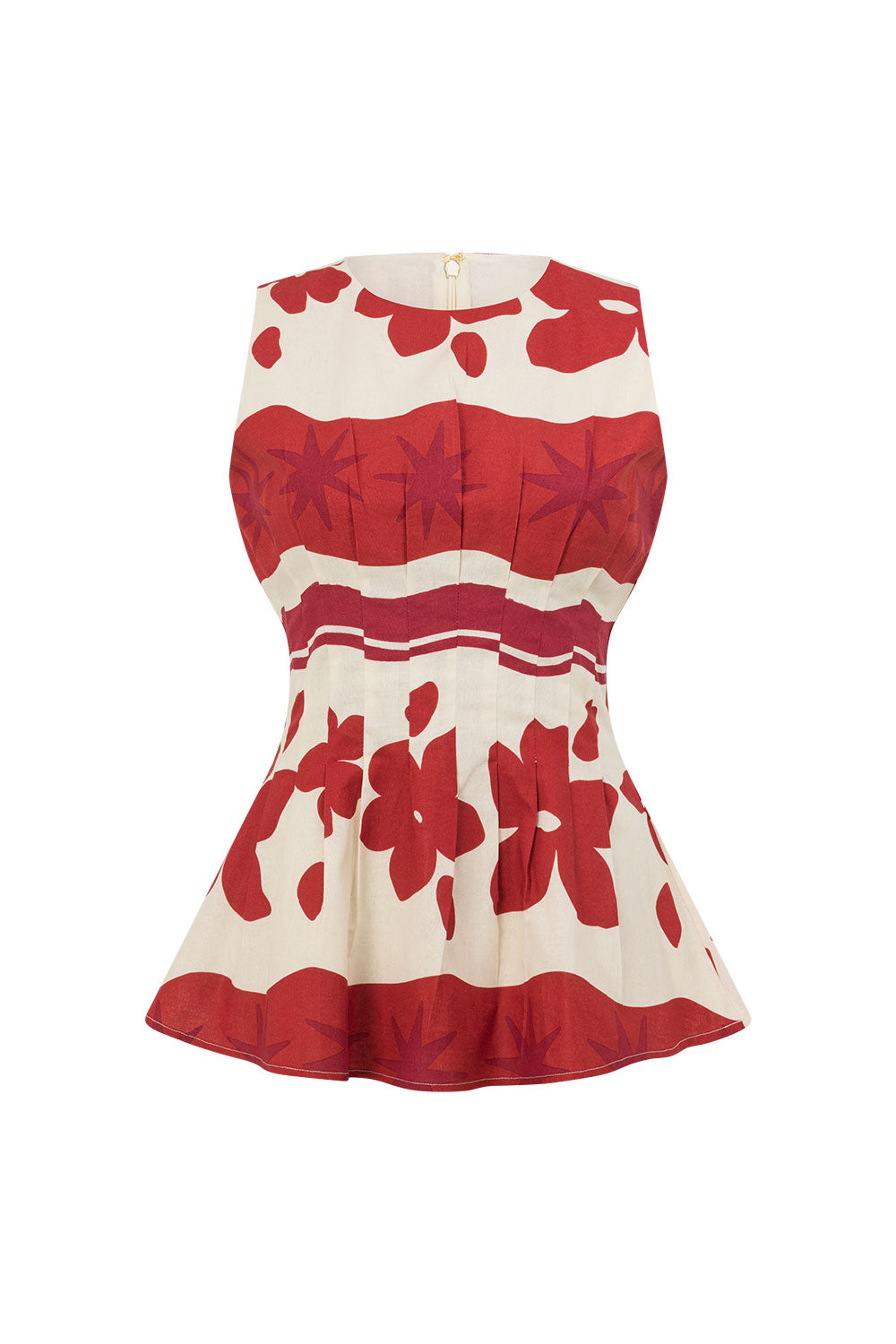 Red Sienna Sunset Print Pleated Del Mar Top