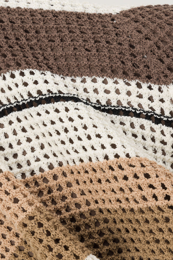 Brown and Cream Stripe Knit Button Up Ember Playsuit