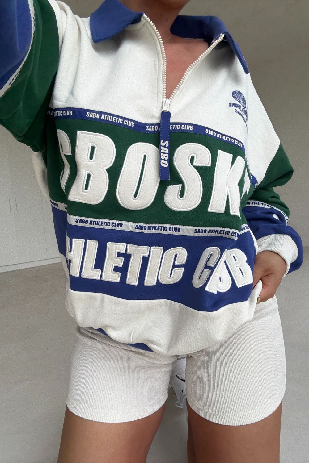 Cream and Green Terry Vintage Oversized Seoul Sweater