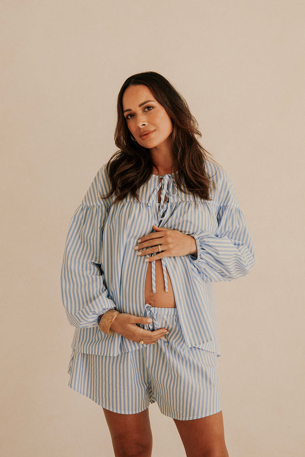 Blue And White Stripe Drawstring Pennie Shorts