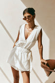 White V Neck Front Tie Wrap Sandy Playsuit