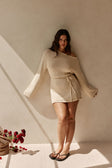 Cream Yarn Knit Long Sleeve Mini Kali Dress