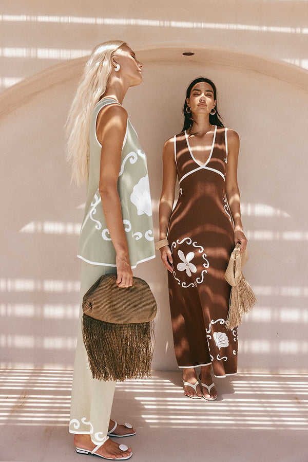 Green Ocean Relic Print Elastic Malani Pants