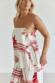 Cream Moana Red Print Strapless Aspyn Top