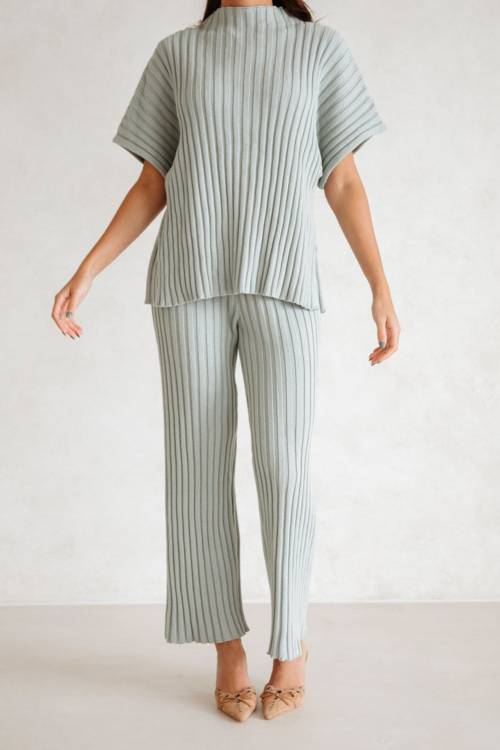 Celine Ribbed Knit Top - Grey