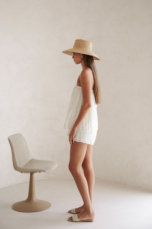 Cream Textured Stripe Strapless Sophie Playsuit