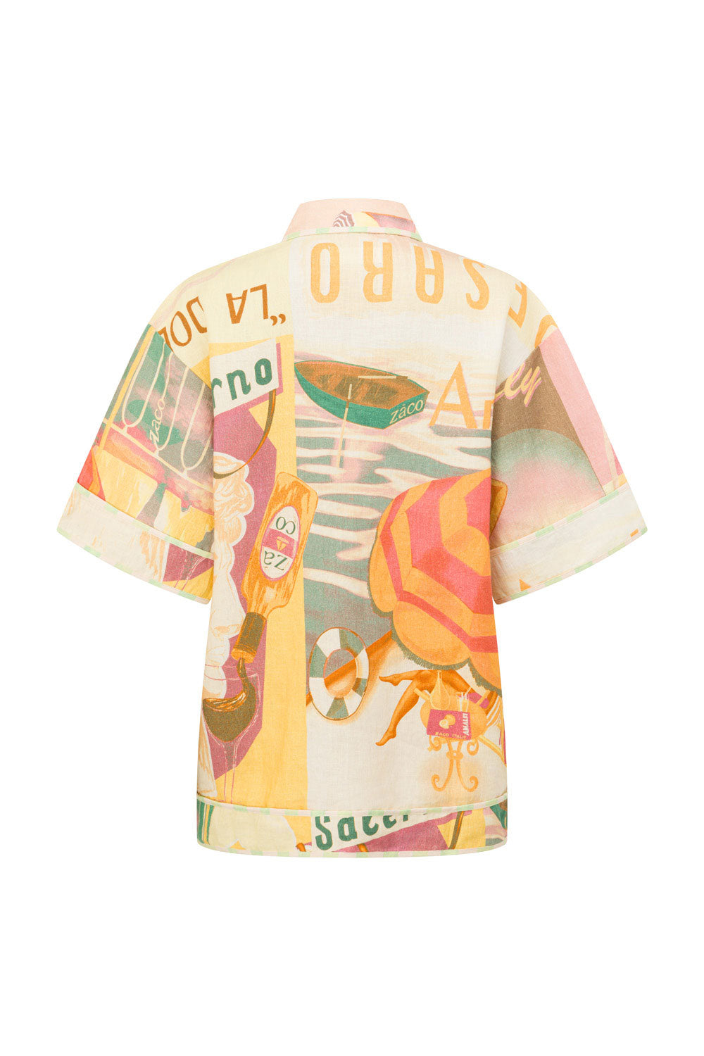 La Dolce Vita Collared Buton Up Top - Fiorire Rosa Orange, Pink