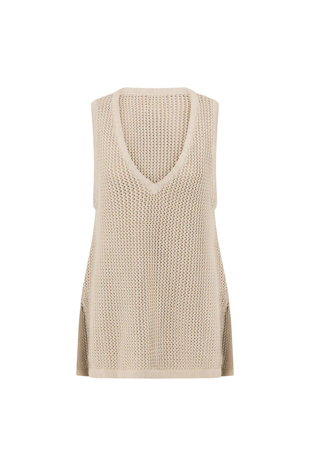Beige Knit V Neck Ailish Top