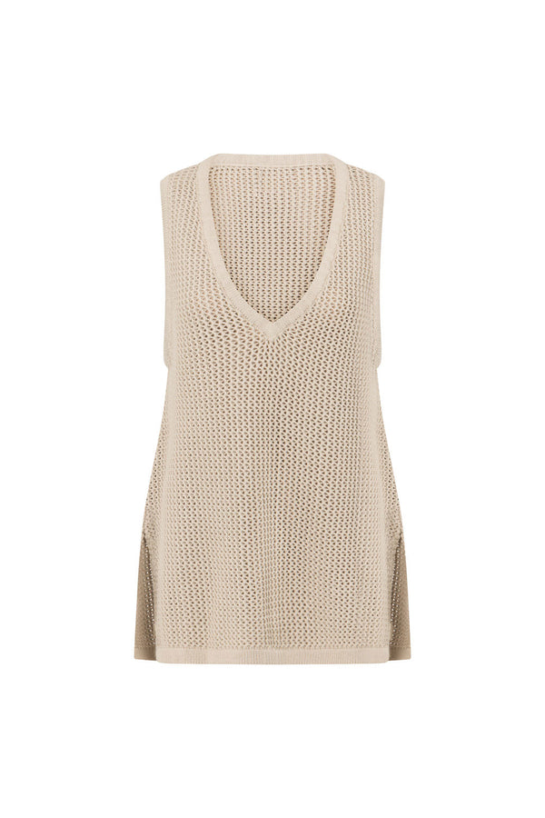 Beige Knit V Neck Ailish Top