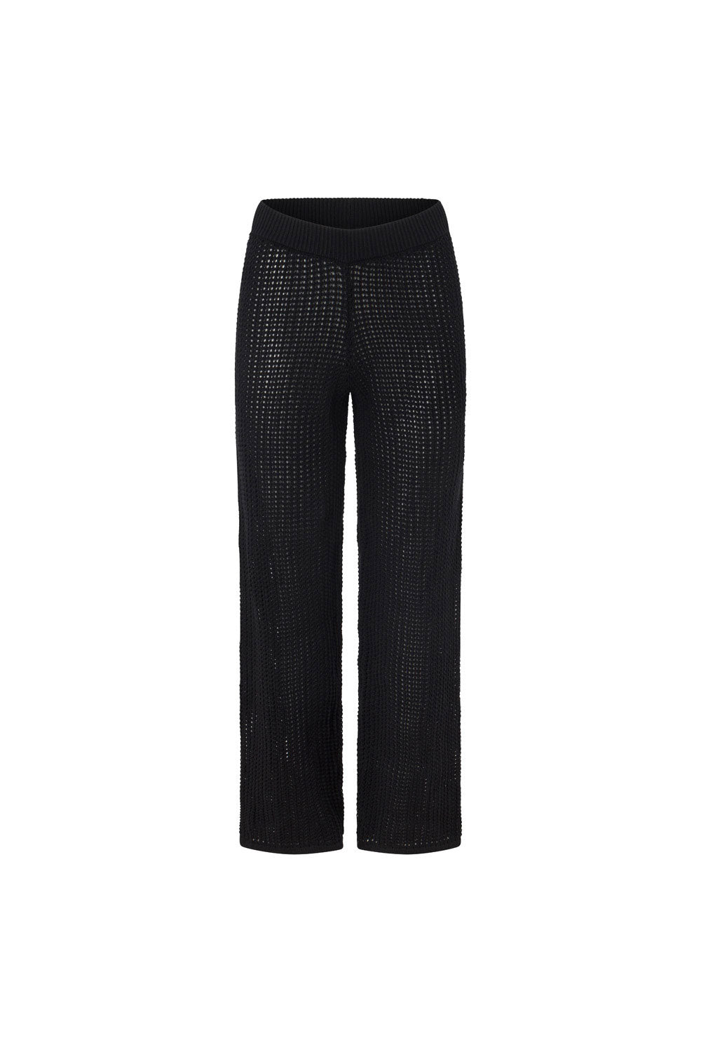 Black Knit Elastic High Waist Wide Leg Zayna Pants