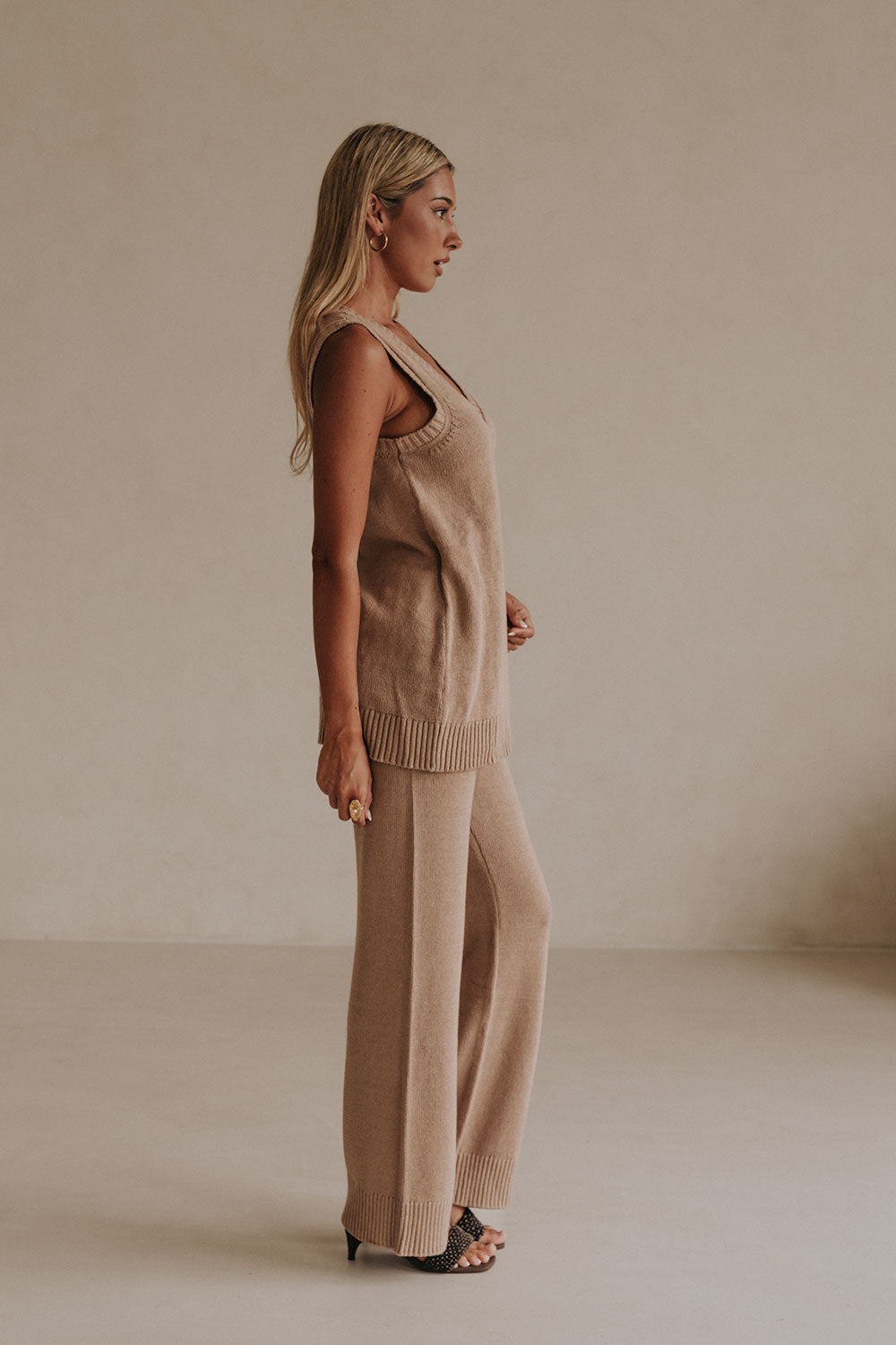 Tan Knit V Neck Wrap Vest Style Della Top