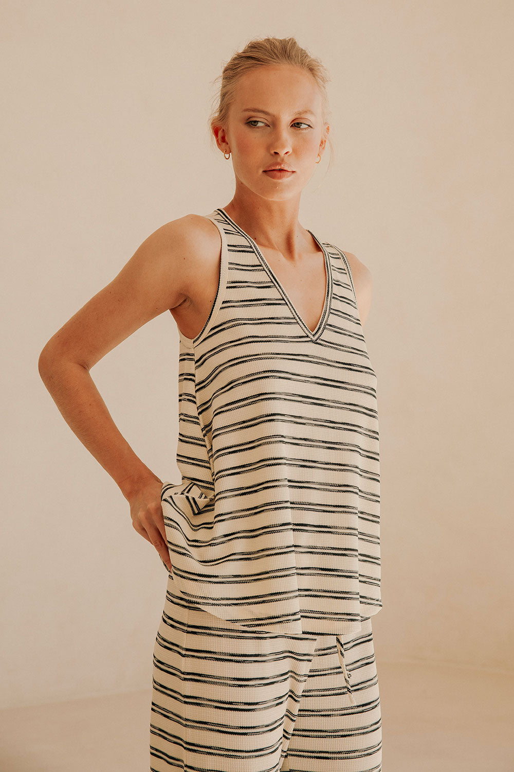 Black And White Stripe V Neck Lana Top